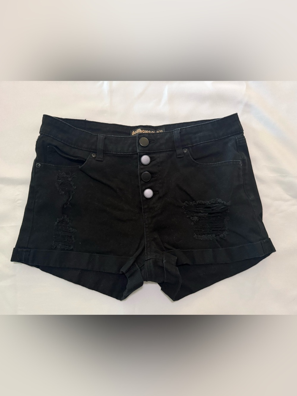 Dollhouse Black High-Rise Distressed Jean Shorts